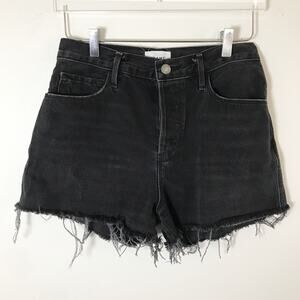 FRAME Le Cutoff Black Denim Shorts Raw Hem 100% Cotton Size 26
